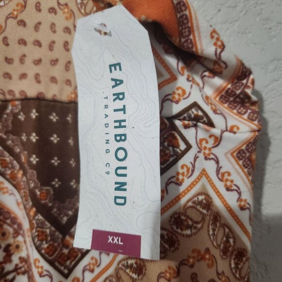 Earthbound Trading Co. XXL Geometric Patchwork Maxi Skirt Orange & Brown - Picture 2 of 9